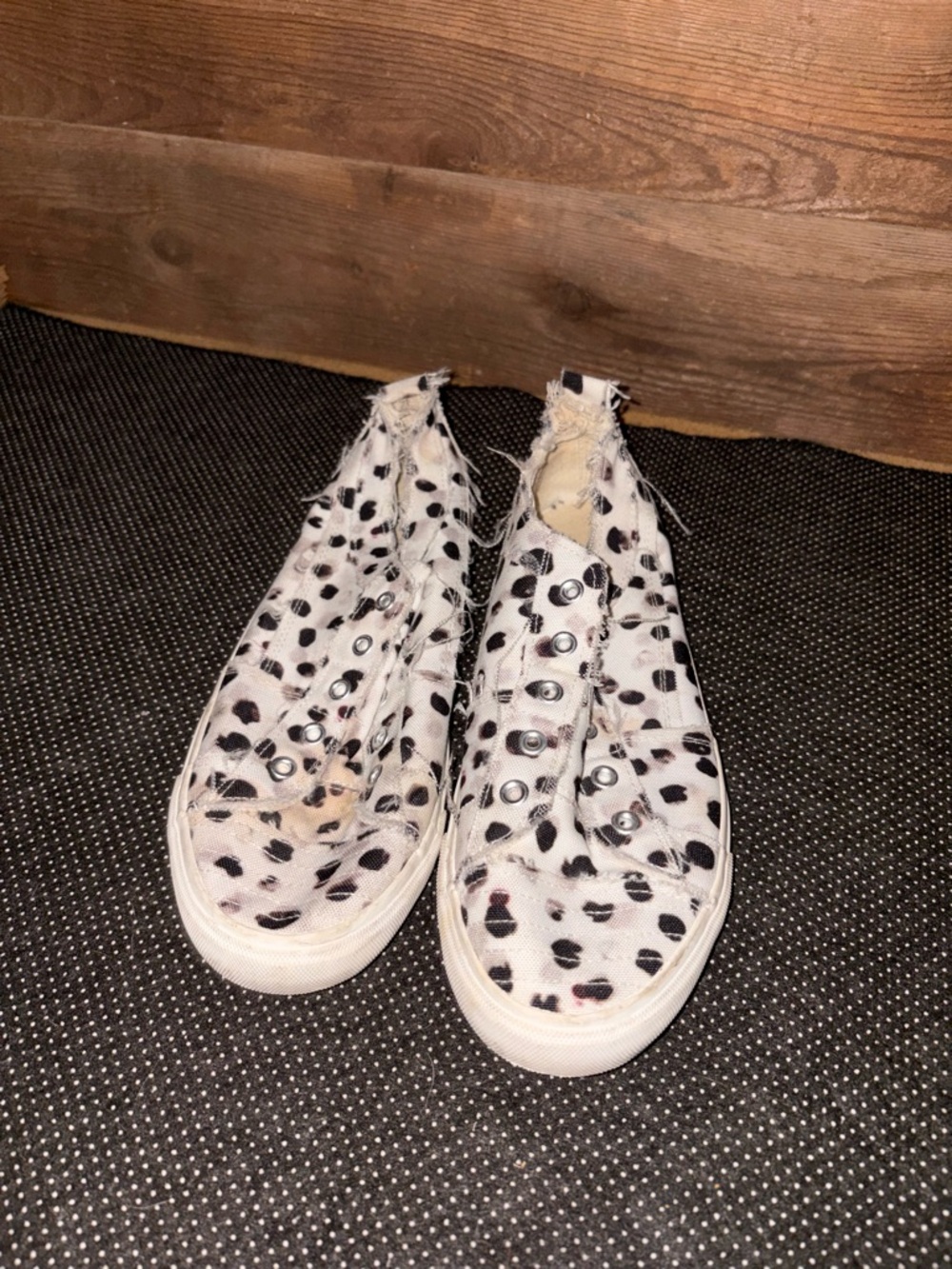 Saba White and Black Leopard Print Slip-On Sneakers